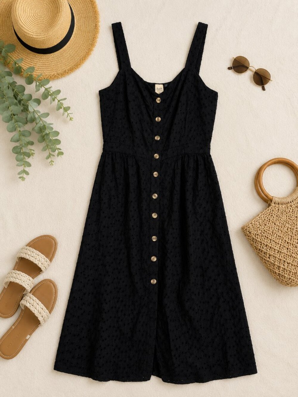 Cloth by Design Black Eyelet Button Front Dress Size XS Sleeveless Sundress